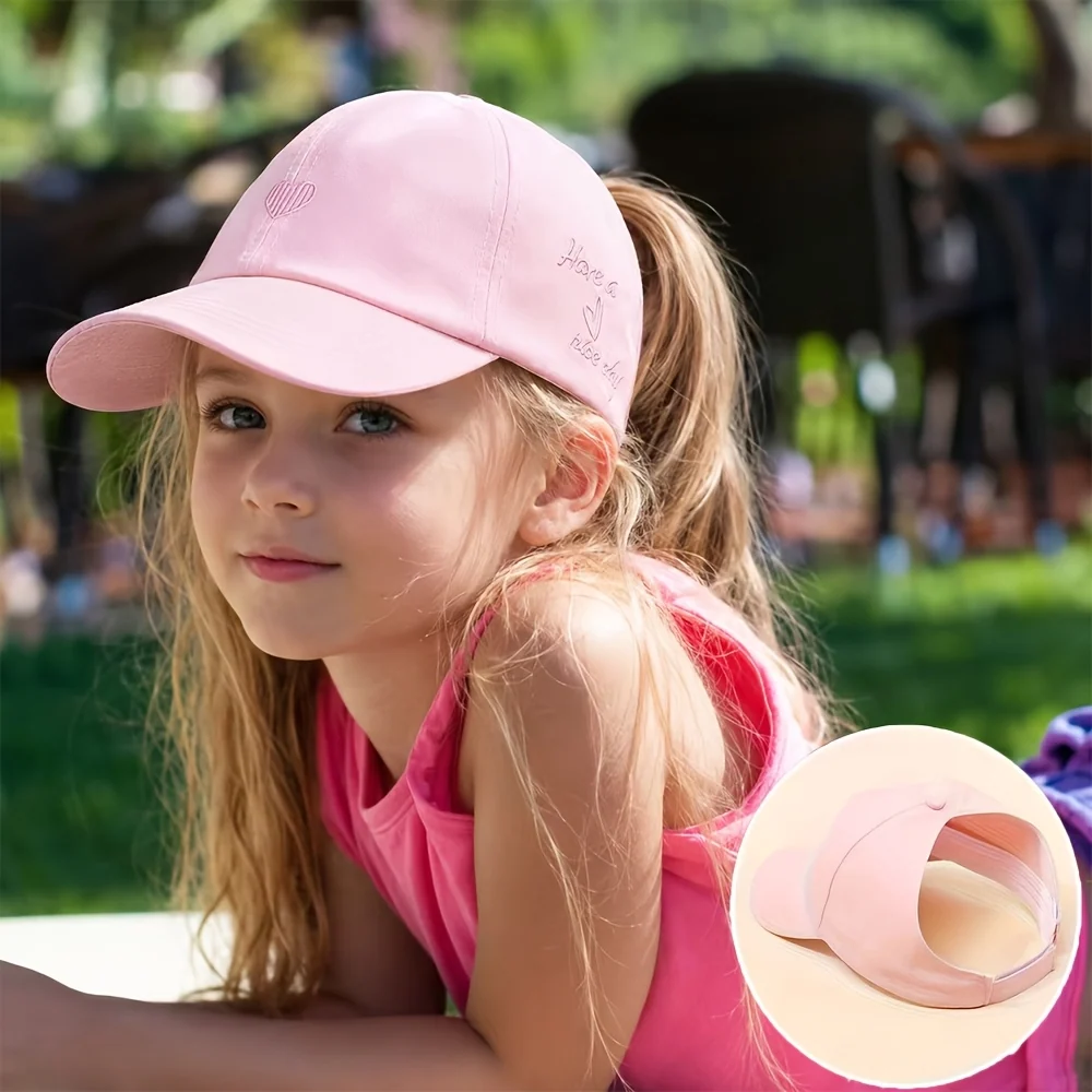 Adjustable kids baseball cap with heart embroidery for sun protection