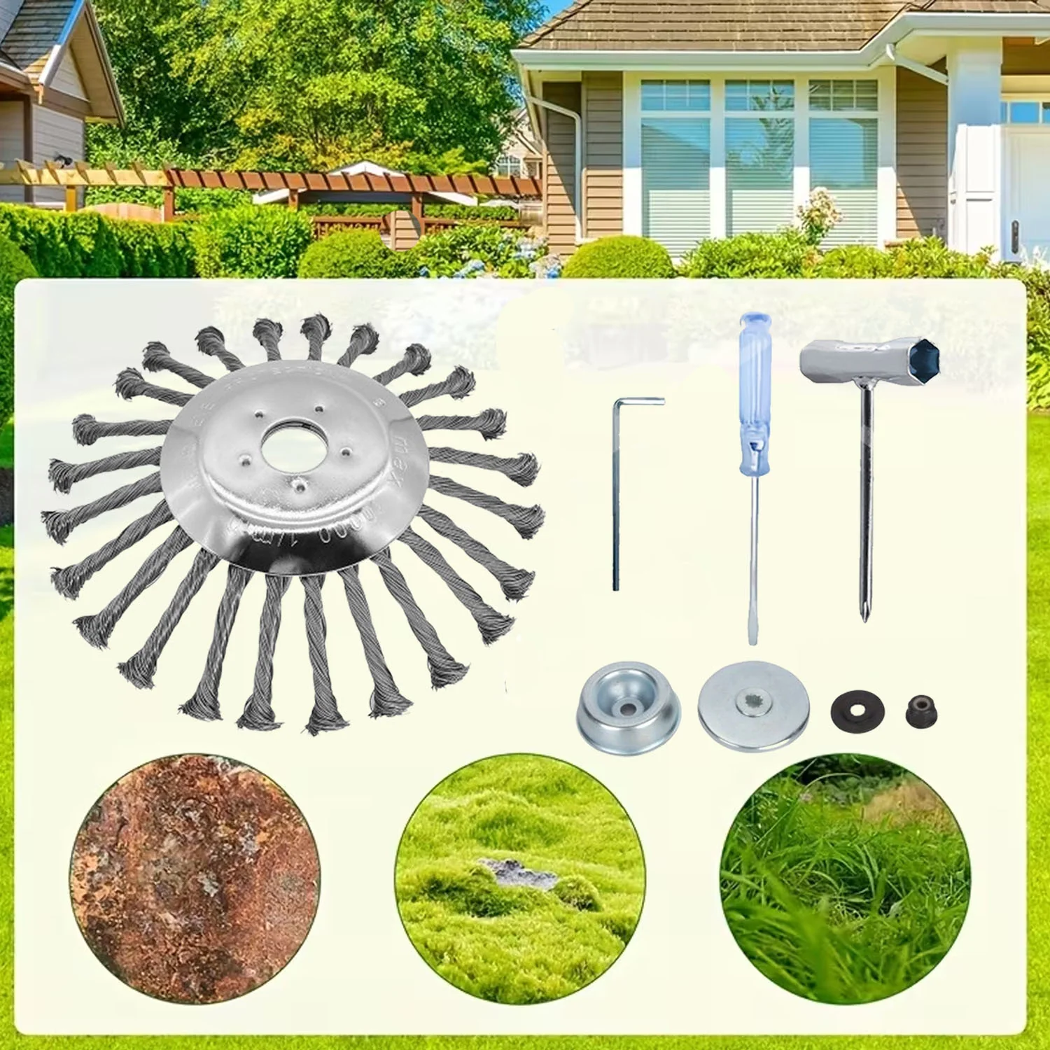 8-piece steel wire wheel head set for lawn trimmers and weed removal