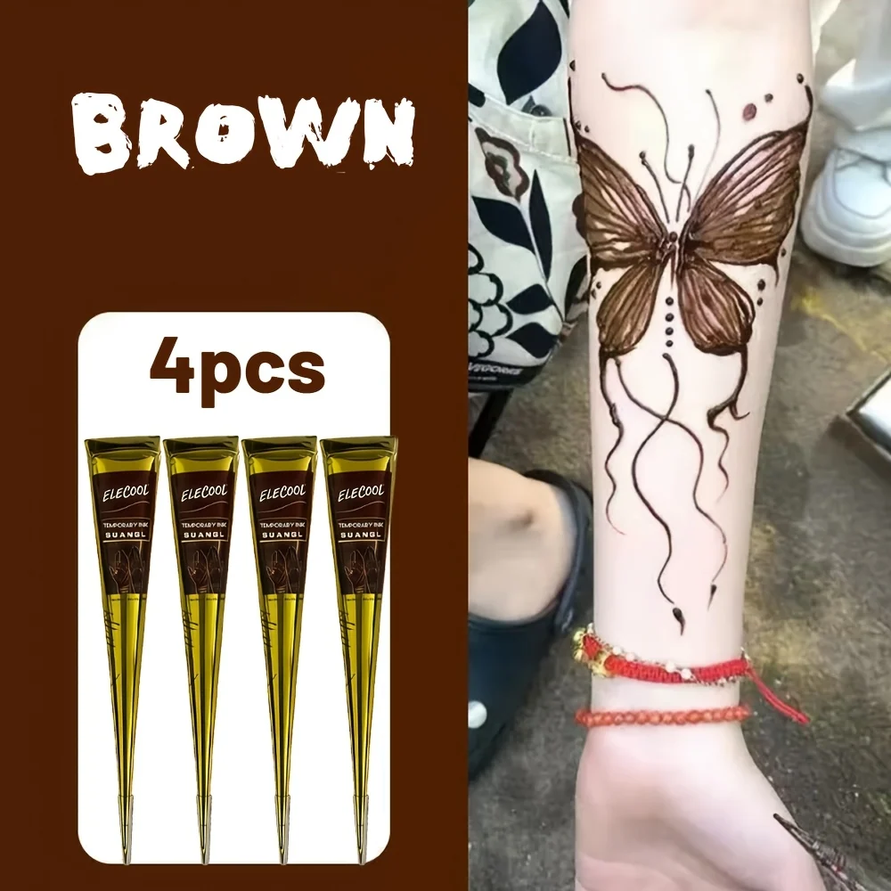 Temporary Semi‑Permanent Tattoo Paste – Brown & Black with Random Template Patterns (Waterproof, Safe & Non‑Irritating)