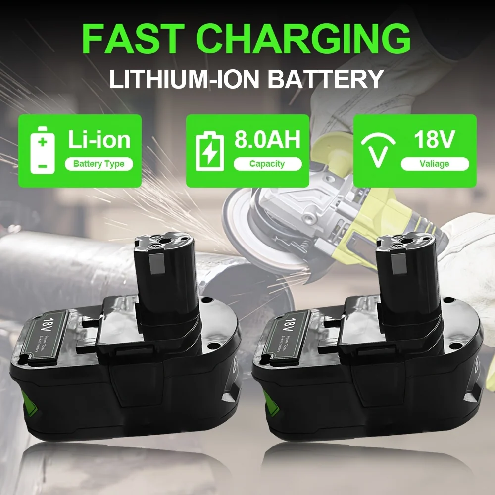 High-Capacity 8.0Ah Lithium-Ion Replacement Battery - Universal Fit for 18V Power Tools
