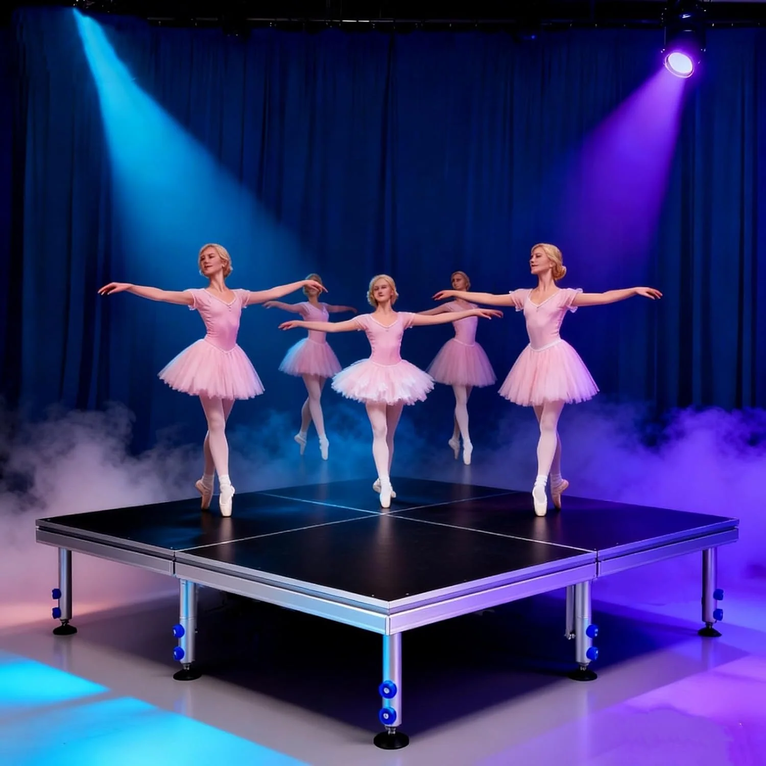 Portable 4' x 4' Folding Stage Platform with Height‑Adjustable Riser (24–42 in) – Supports up to 1700 lb