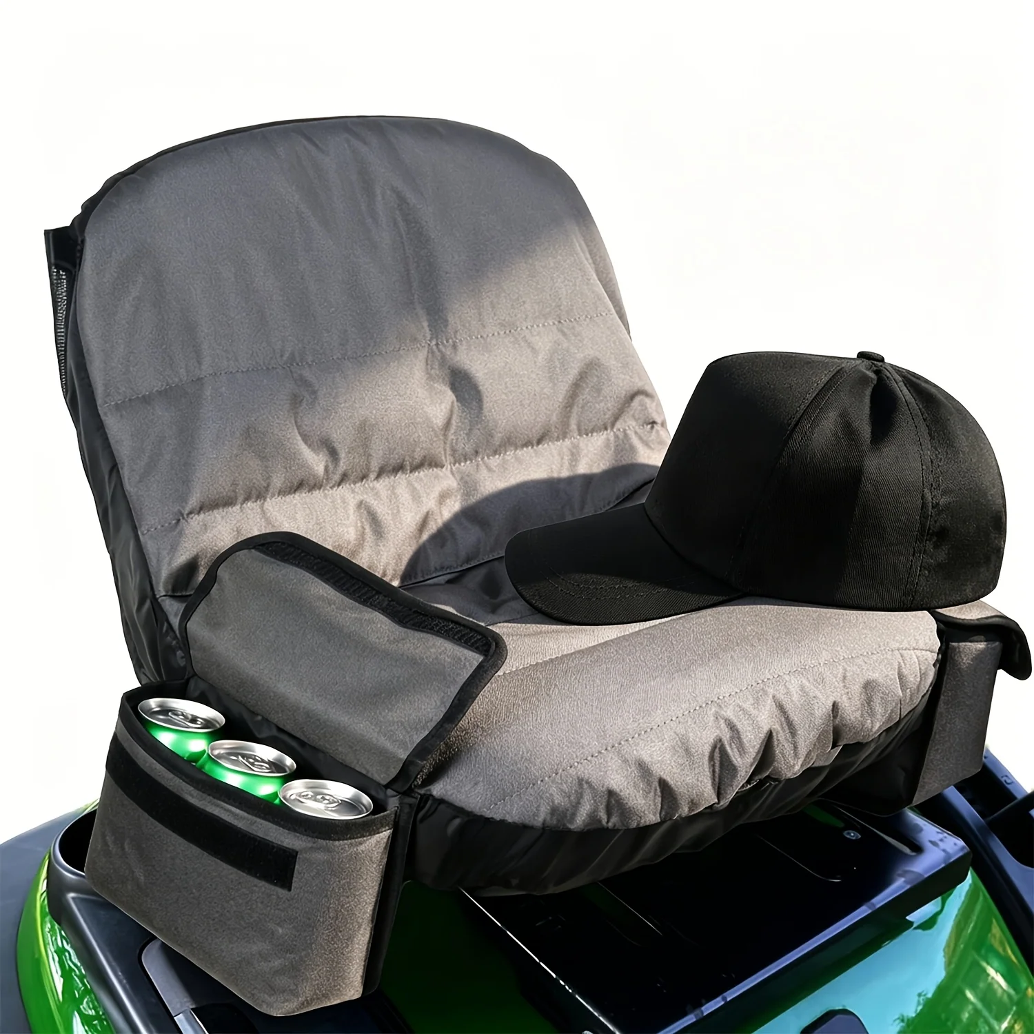 Riding lawn mower seat cover with cushion and sun hat – 600D Oxford fabric
