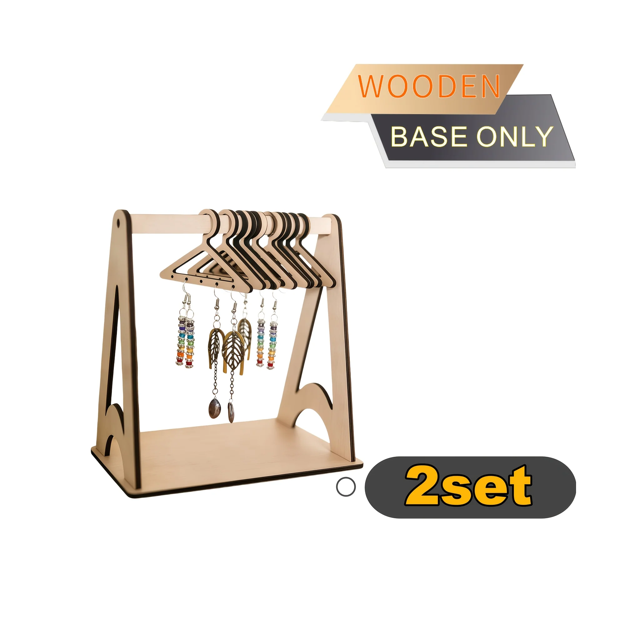 Wooden earring and necklace holder stand for desktop storage