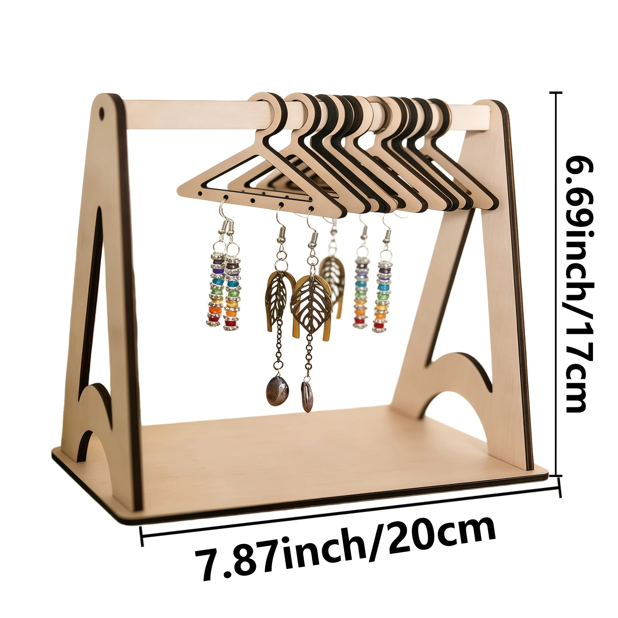 Wooden earring and necklace holder stand for desktop storage