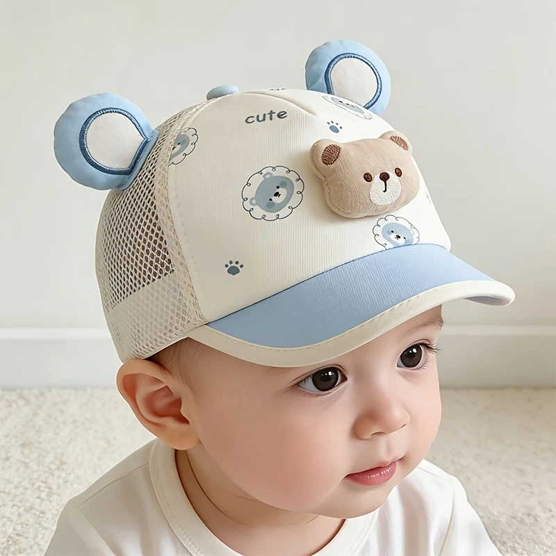 Soft cotton baby baseball cap with bear print