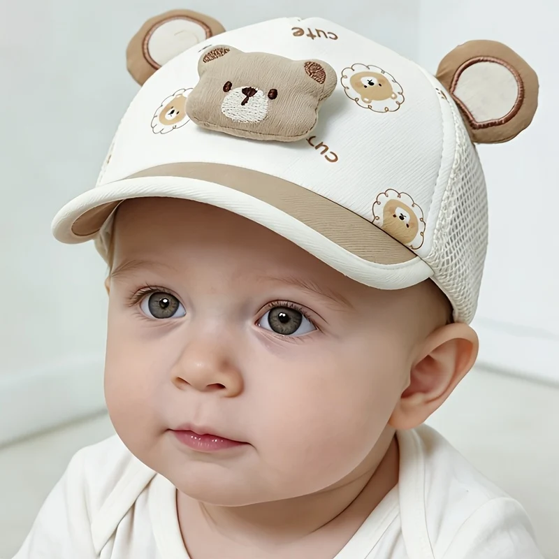 Soft cotton baby baseball cap with bear print