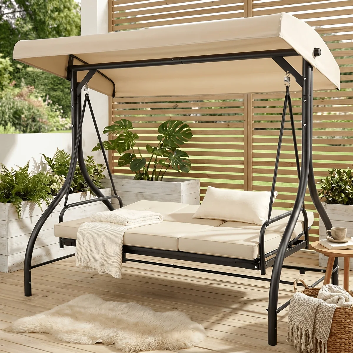 Outdoor Patio Swing Glider with Adjustable Canopy and Heavy-Duty Stand – Removable Padded Seat, Rust-Resistant