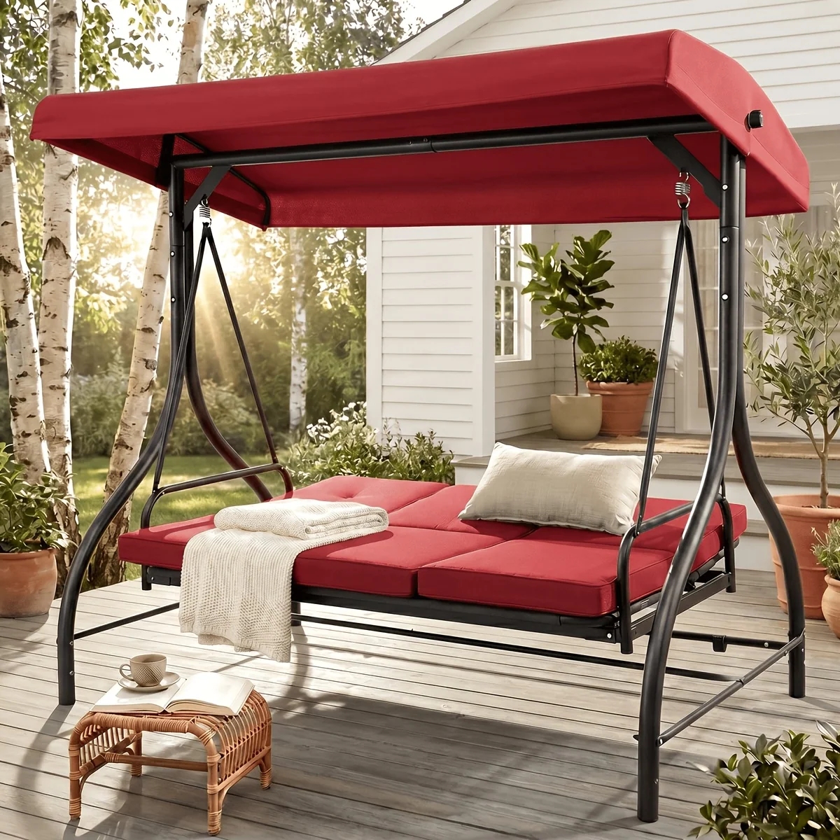 Outdoor Patio Swing Glider with Adjustable Canopy and Heavy-Duty Stand – Removable Padded Seat, Rust-Resistant