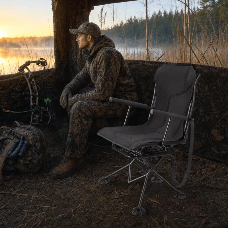 Foldable 360-degree swivel hunting chair with armrests
