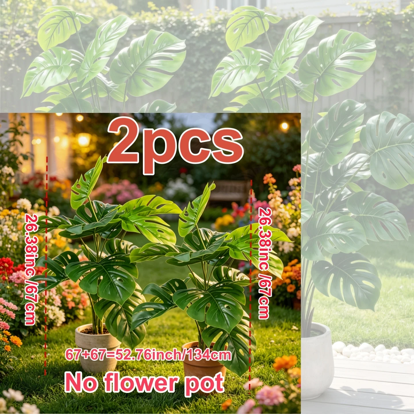 Set of 2 53-inch artificial monstera trees for indoor and outdoor decor