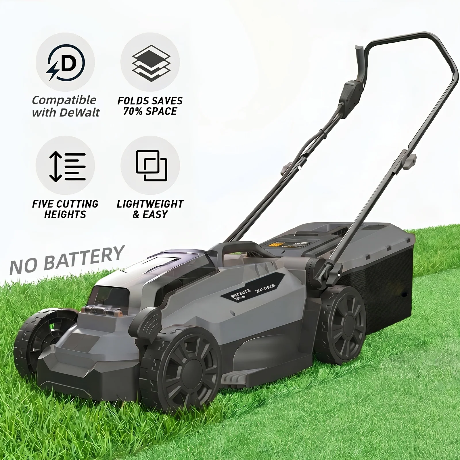 13-inch cordless lawn mower with brushless motor and 5-level height adjustment