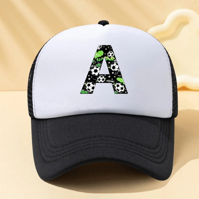 Mesh letter trucker cap for kids in sports style adjustable fit