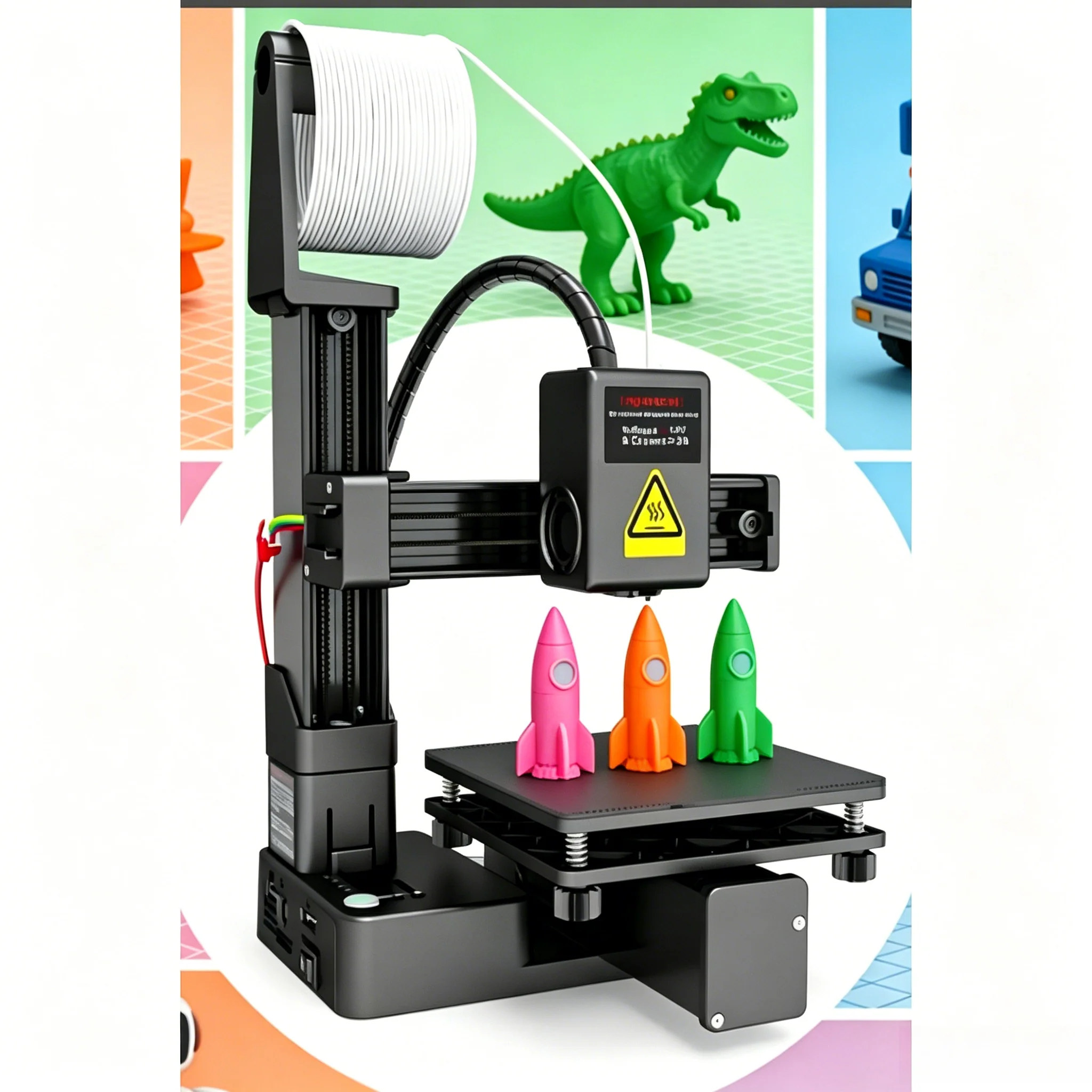 Mini High‑Precision 3D Printer with 100 mm × 100 mm × 100 mm Build Volume – Low Vibration, Quiet Operation – Ideal for Beginners, Home, Education and Model Making