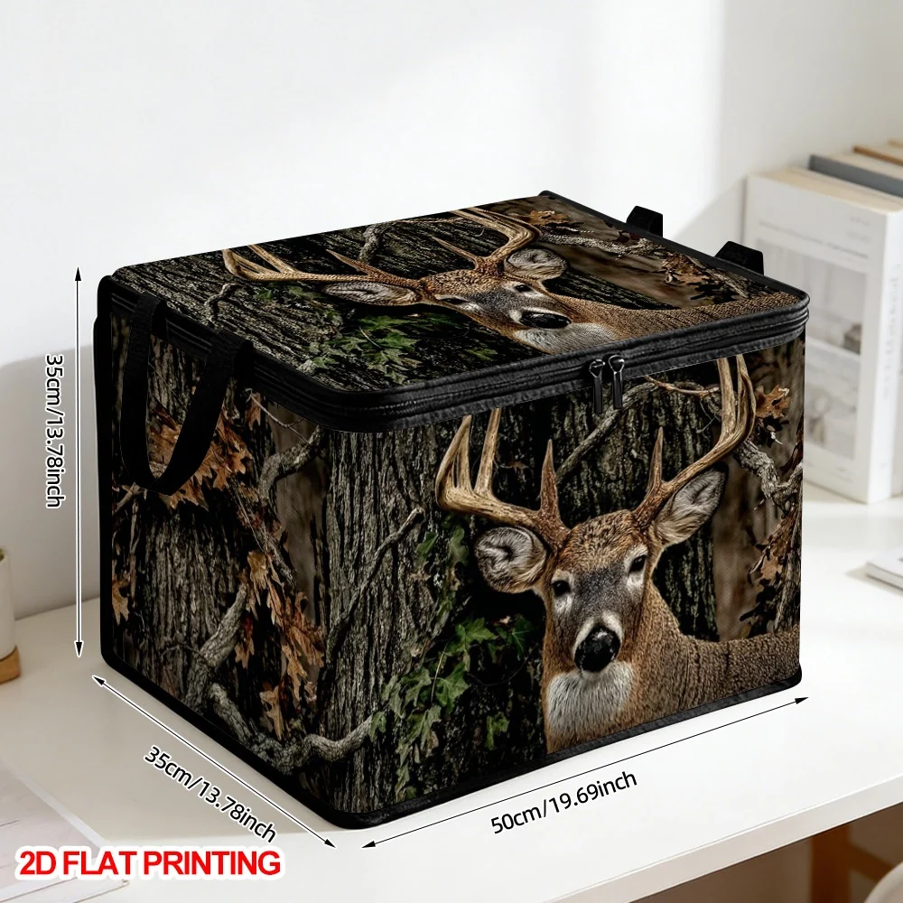 Autumn-themed flat storage bin with zipper lid
