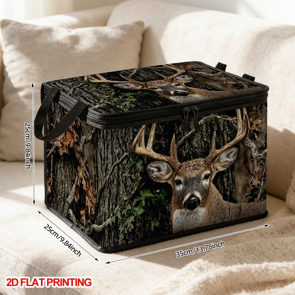Autumn-themed flat storage bin with zipper lid