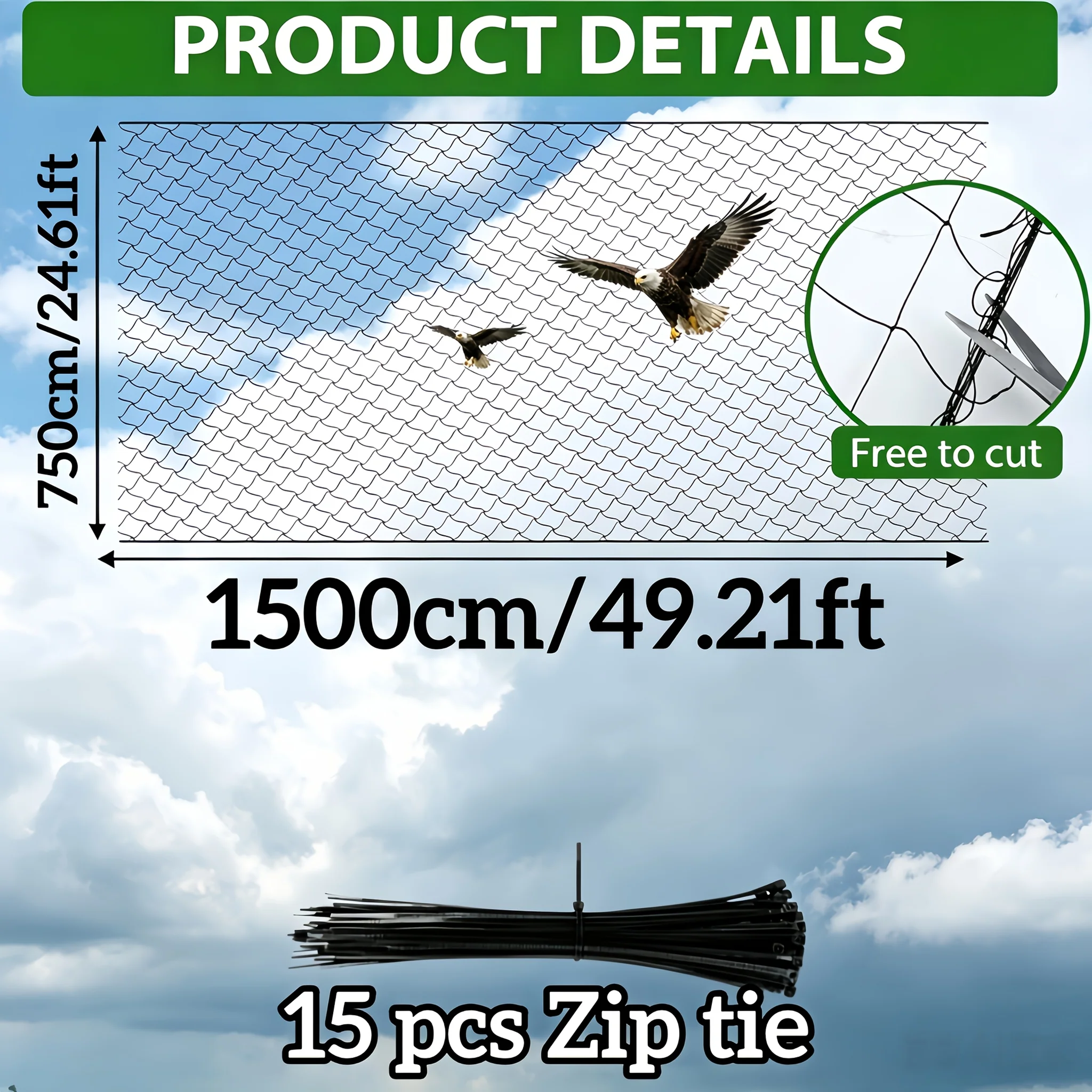 Heavy-duty bird-proof net fence for outdoor poultry protection 49.2 ft x 24.6 ft