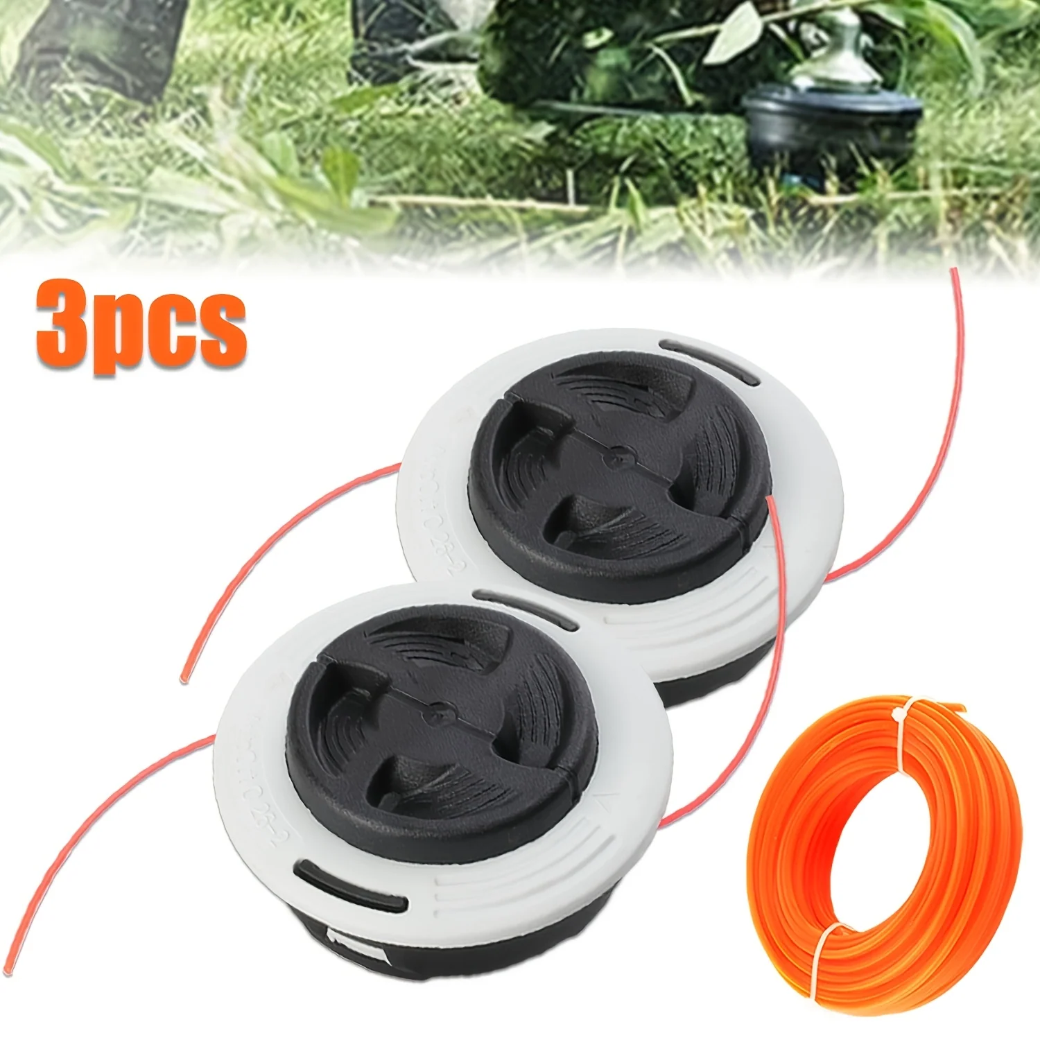 3-piece double-line grass trimmer head set with 10 mm trimmer line