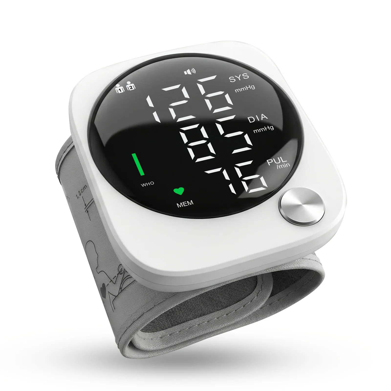 2‑Piece Automatic Wrist Blood Pressure Monitor with LCD Display, Adjustable Cuff, Pulse Detection, Irregular Heartbeat Alert, USB Charging, Voice Announcements