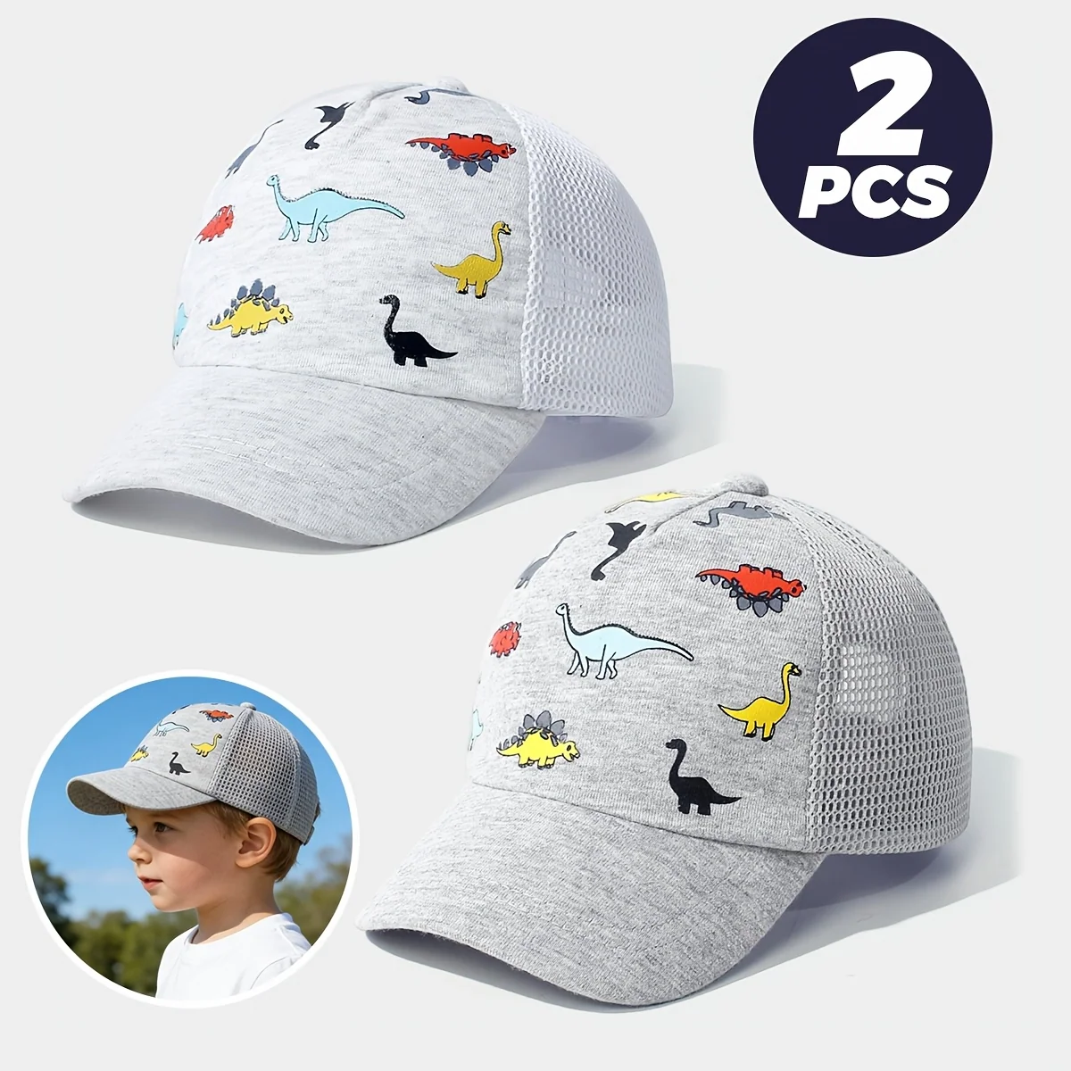 Dinosaur print mesh baseball cap set for spring and summer