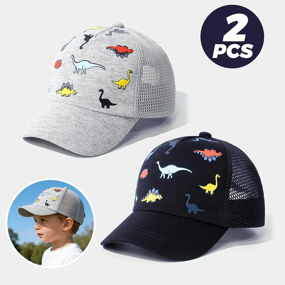 Dinosaur print mesh baseball cap set for spring and summer