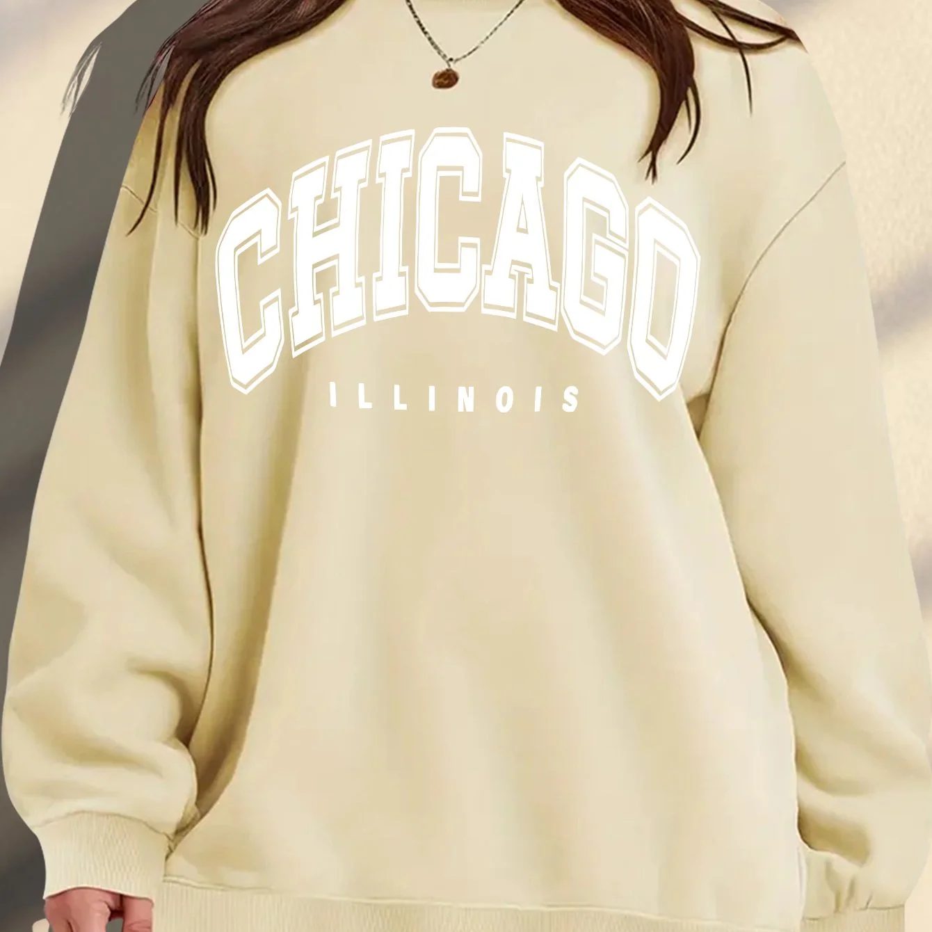 Plus Size Women's Casual Long Sleeve Crew Neck Sweatshirt with Campus Print