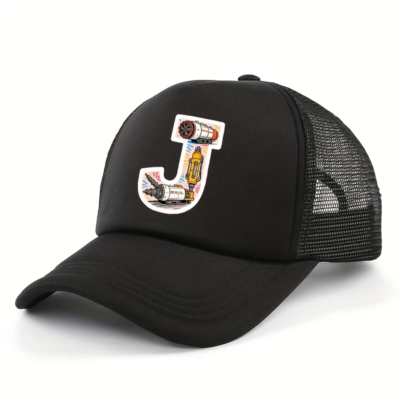 Kids' breathable mesh trucker cap with vehicle-themed sponge design