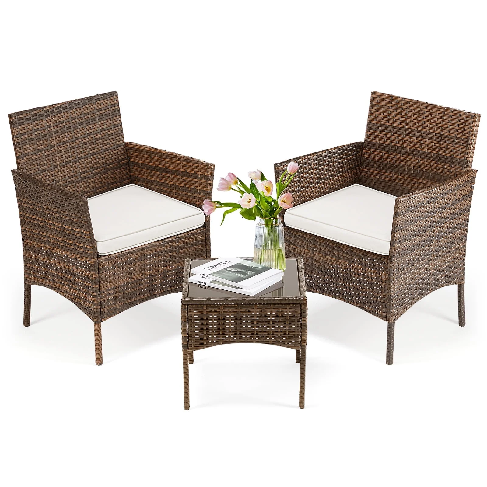 3-piece all-weather wicker patio furniture set with glass table