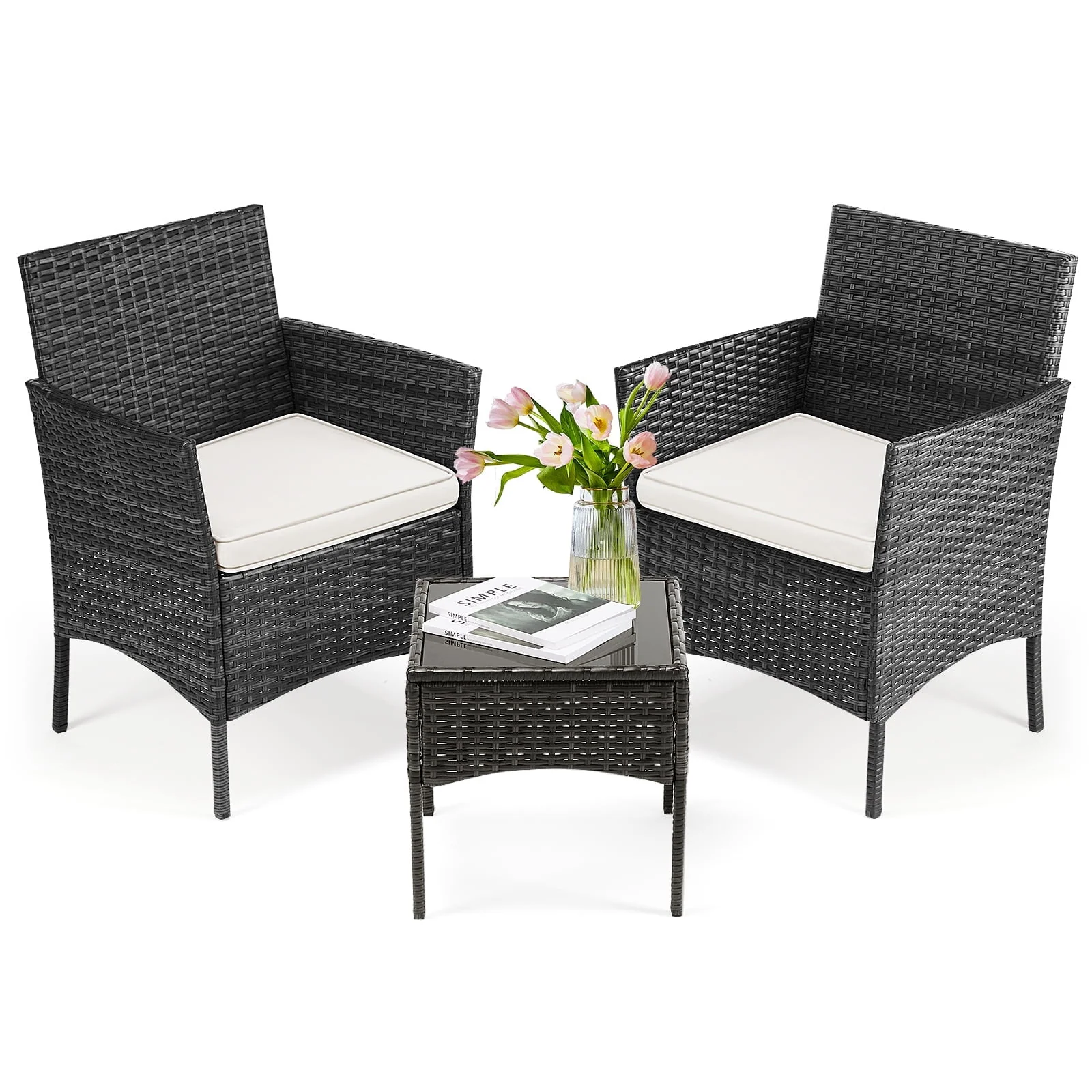 3-piece all-weather wicker patio furniture set with glass table