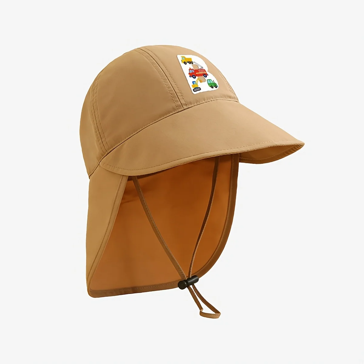 Construction vehicle alphabet sun hat for kids with neck flap and chin strap
