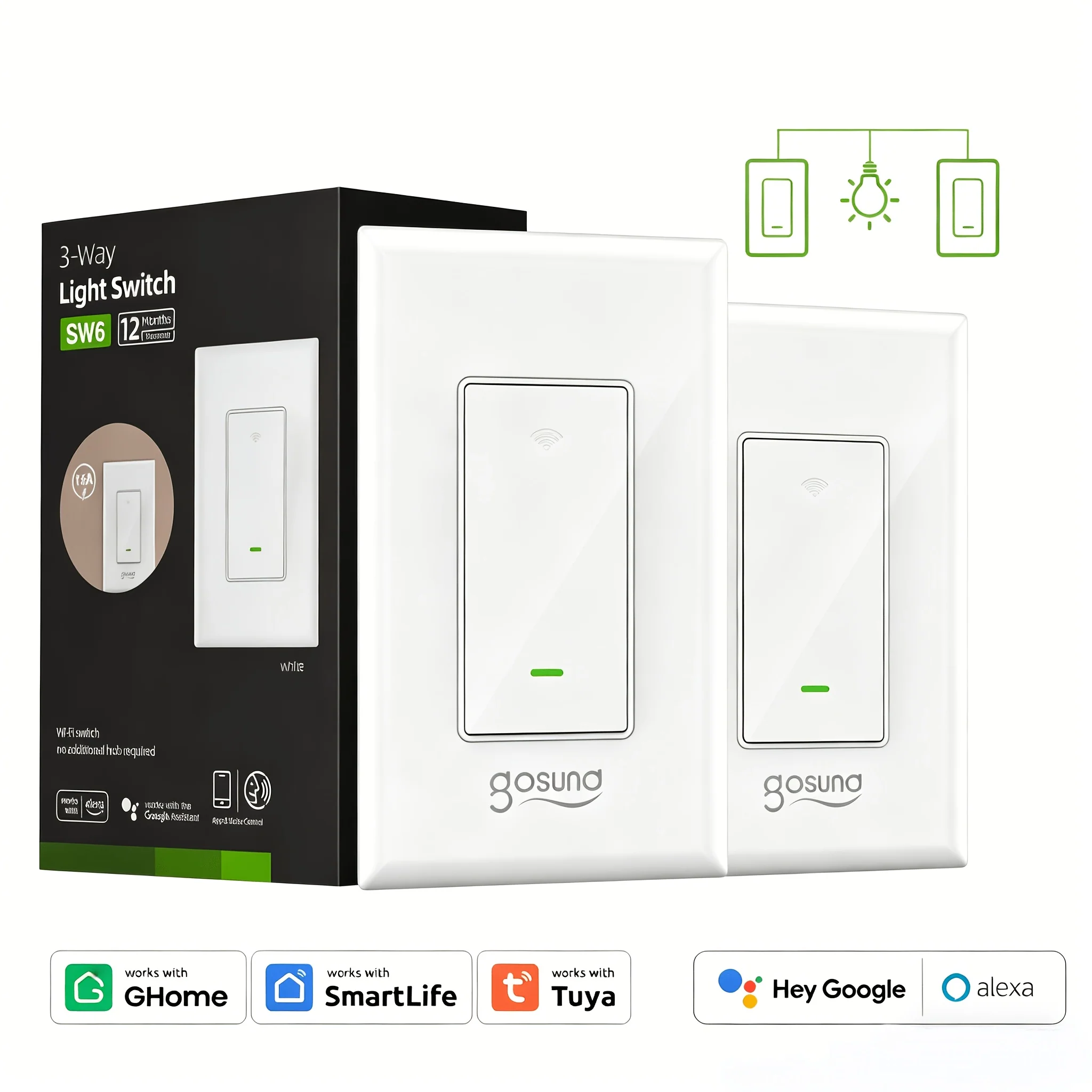 3-Way Wi-Fi Smart Light Switch with Scheduling Timer and Voice Control
