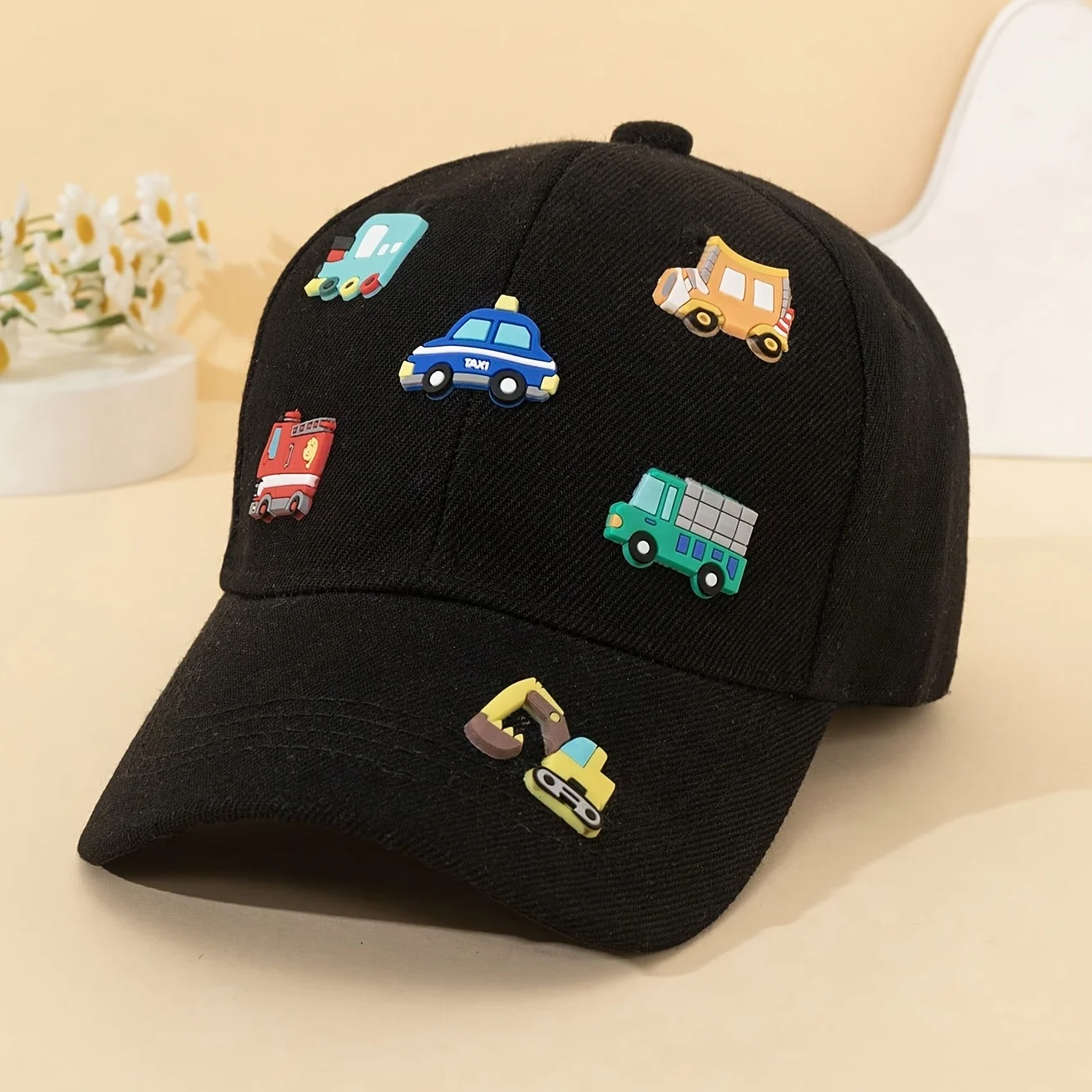 Three-dimensional cartoon mesh baseball cap with car designs