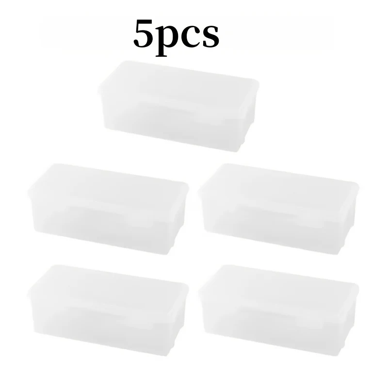 Set of five large transparent stackable storage boxes with secure lids