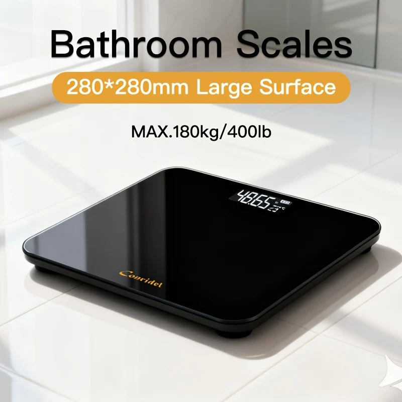 Digital Battery-Powered Bathroom Scale – 180 kg (400 lb) Capacity, 28 cm Platform, High Precision Anti‑Tip Design