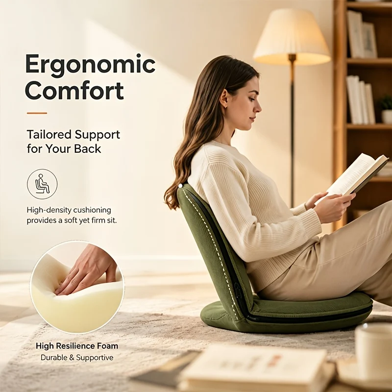 Foldable Corduroy Floor Chair with Ergonomic Back Support – Soft Padded Seat for Indoor Rest, Gaming and Reading