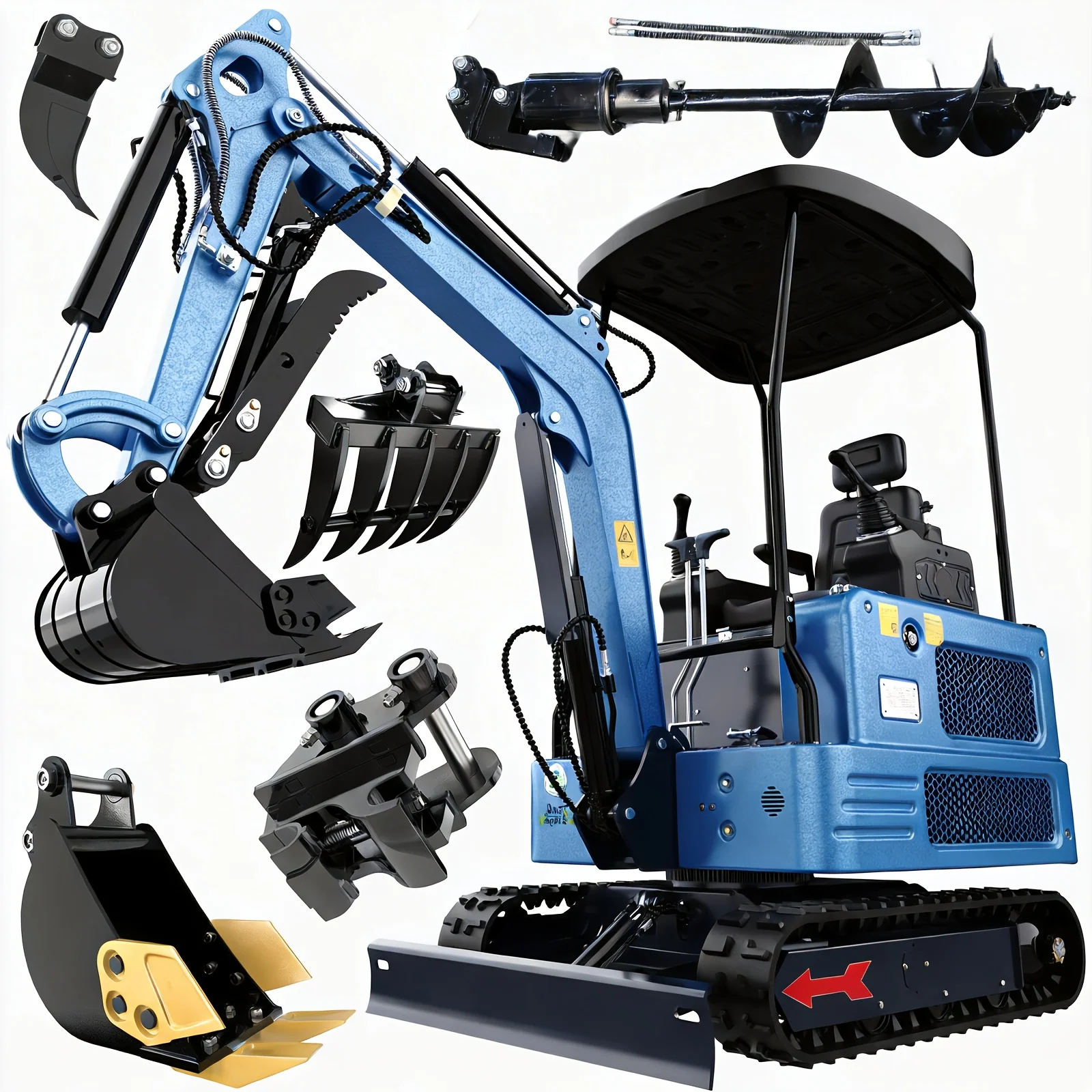 1.8-ton compact crawler mini excavator with hydraulic thumb and five attachments