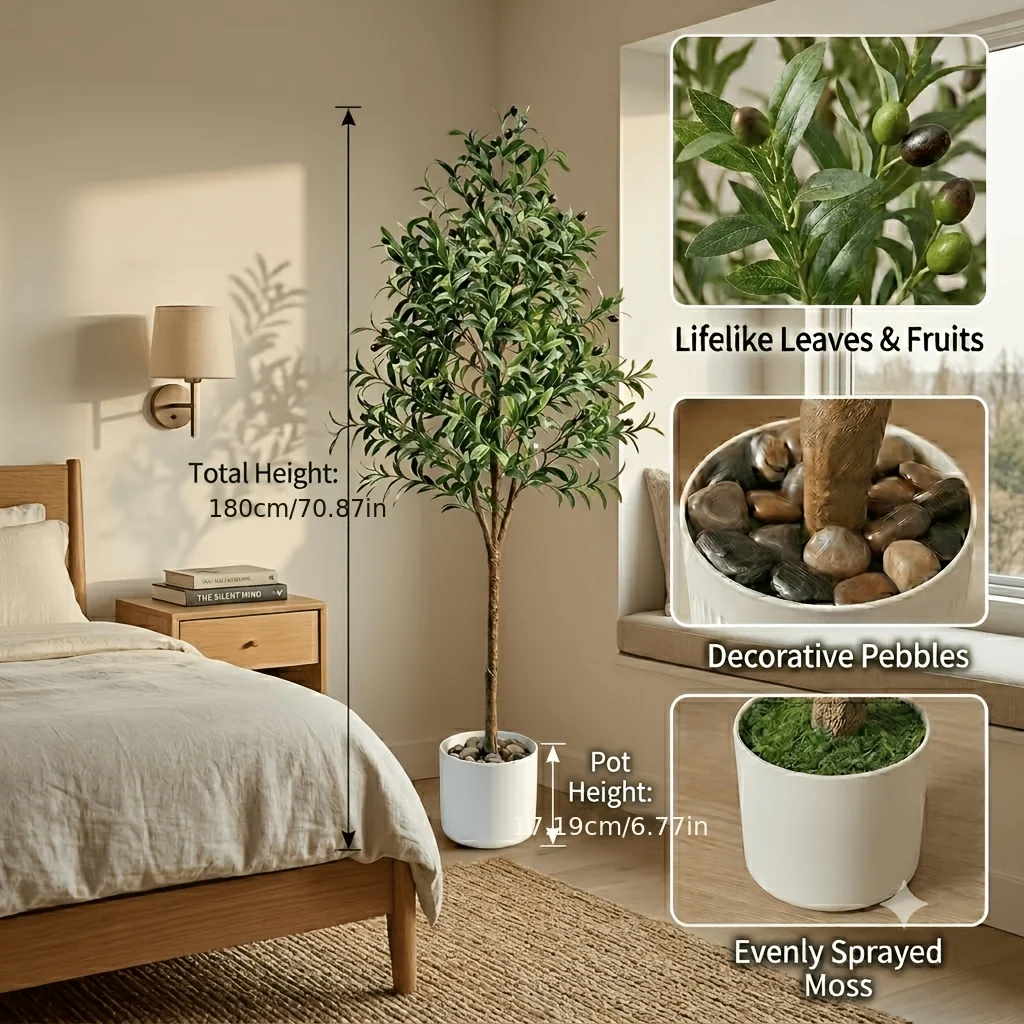 6 foot artificial olive tree with cobblestones and silk leaves