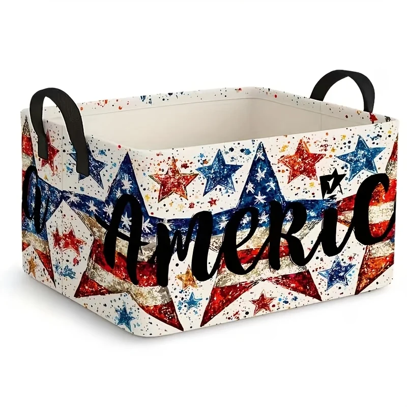 Patriotic foldable laundry basket with American flag motif