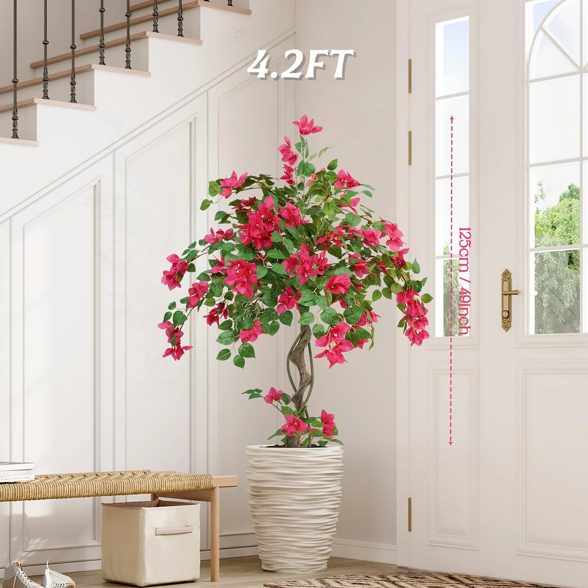 Artificial bougainvillea tree with twisted trunk and vibrant pink blooms