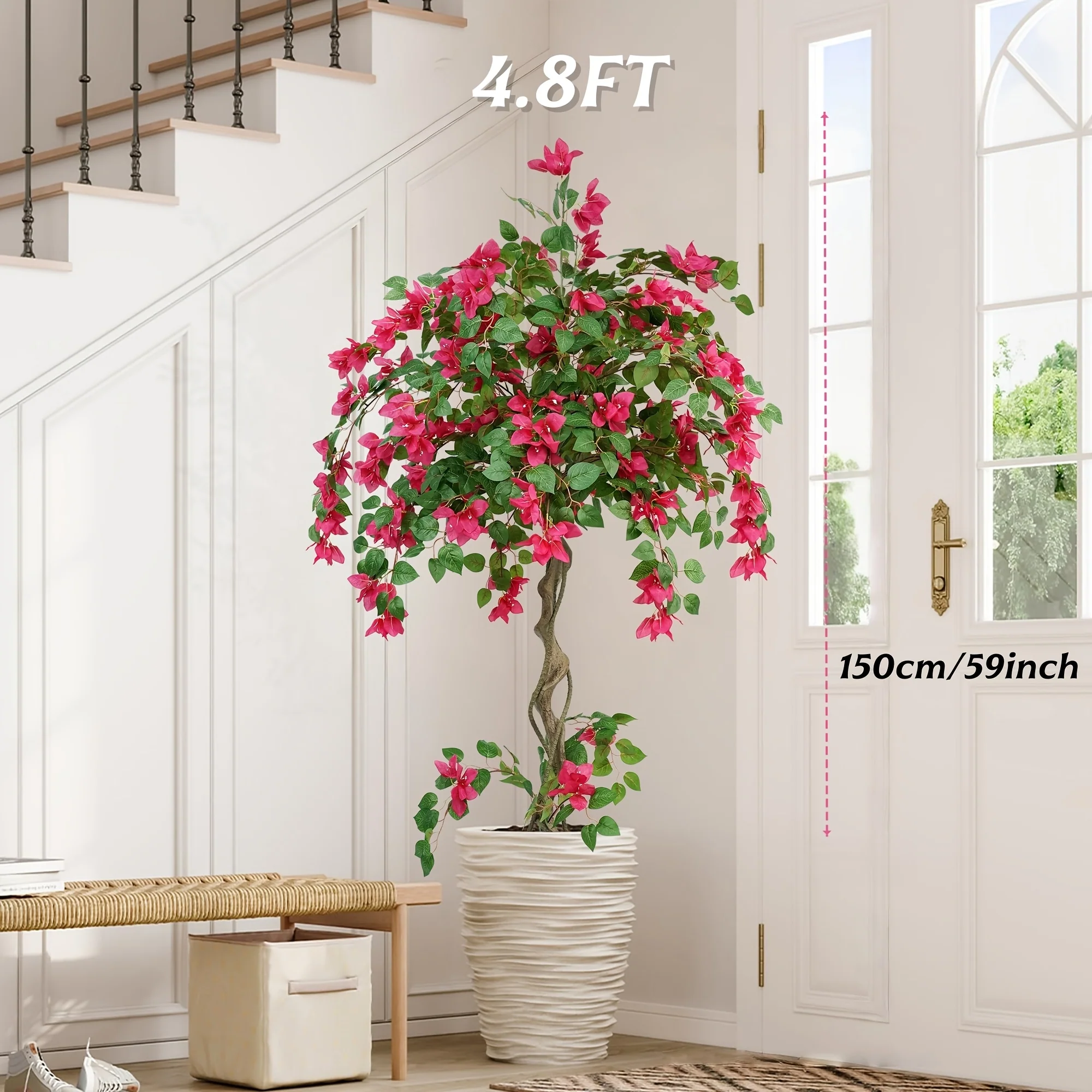 Artificial bougainvillea tree with twisted trunk and vibrant pink blooms