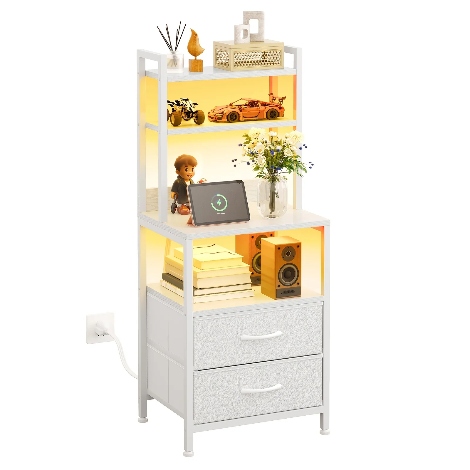 39-inch nightstand with built-in charging station and LED light
