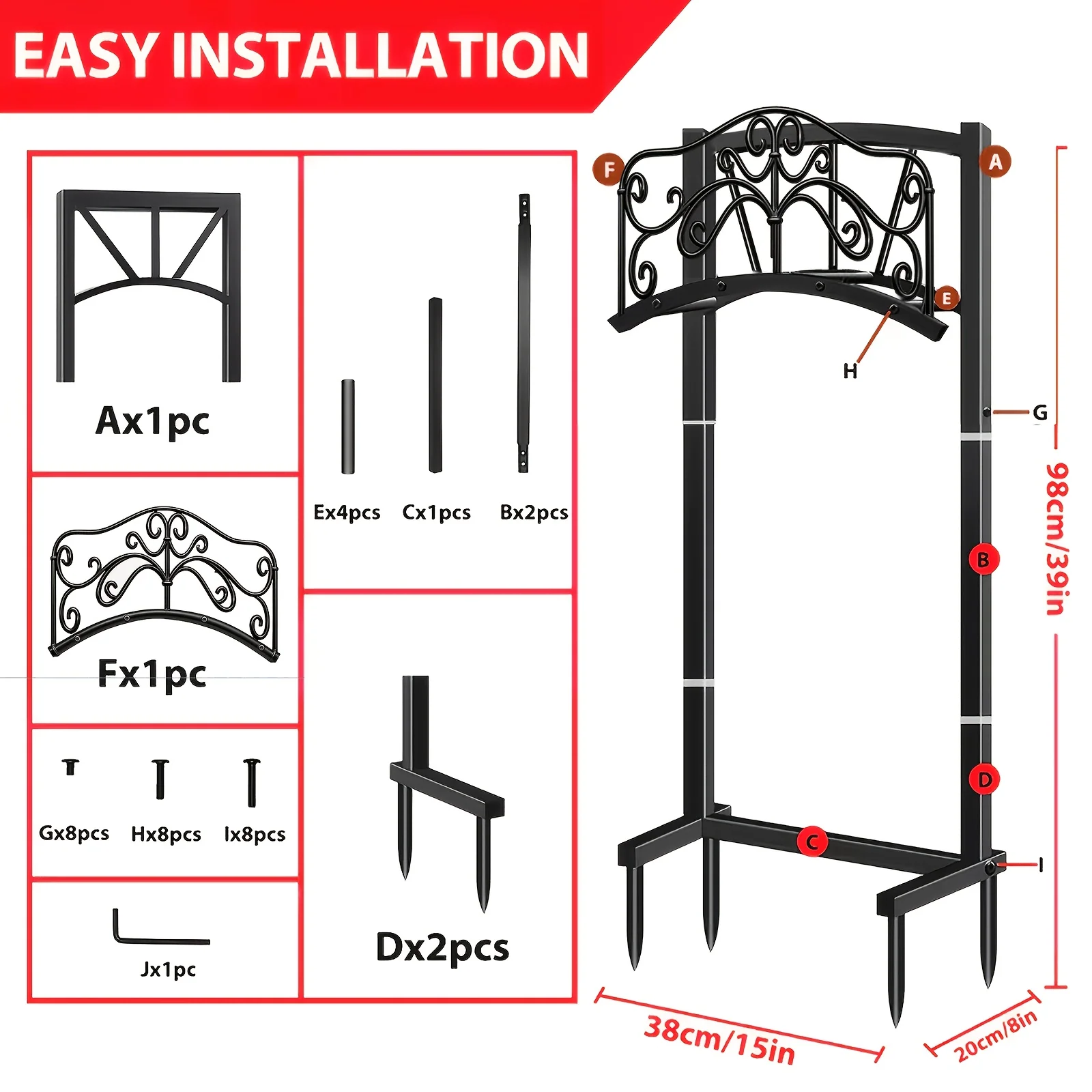 Heavy-duty black metal garden hose holder with ground spikes