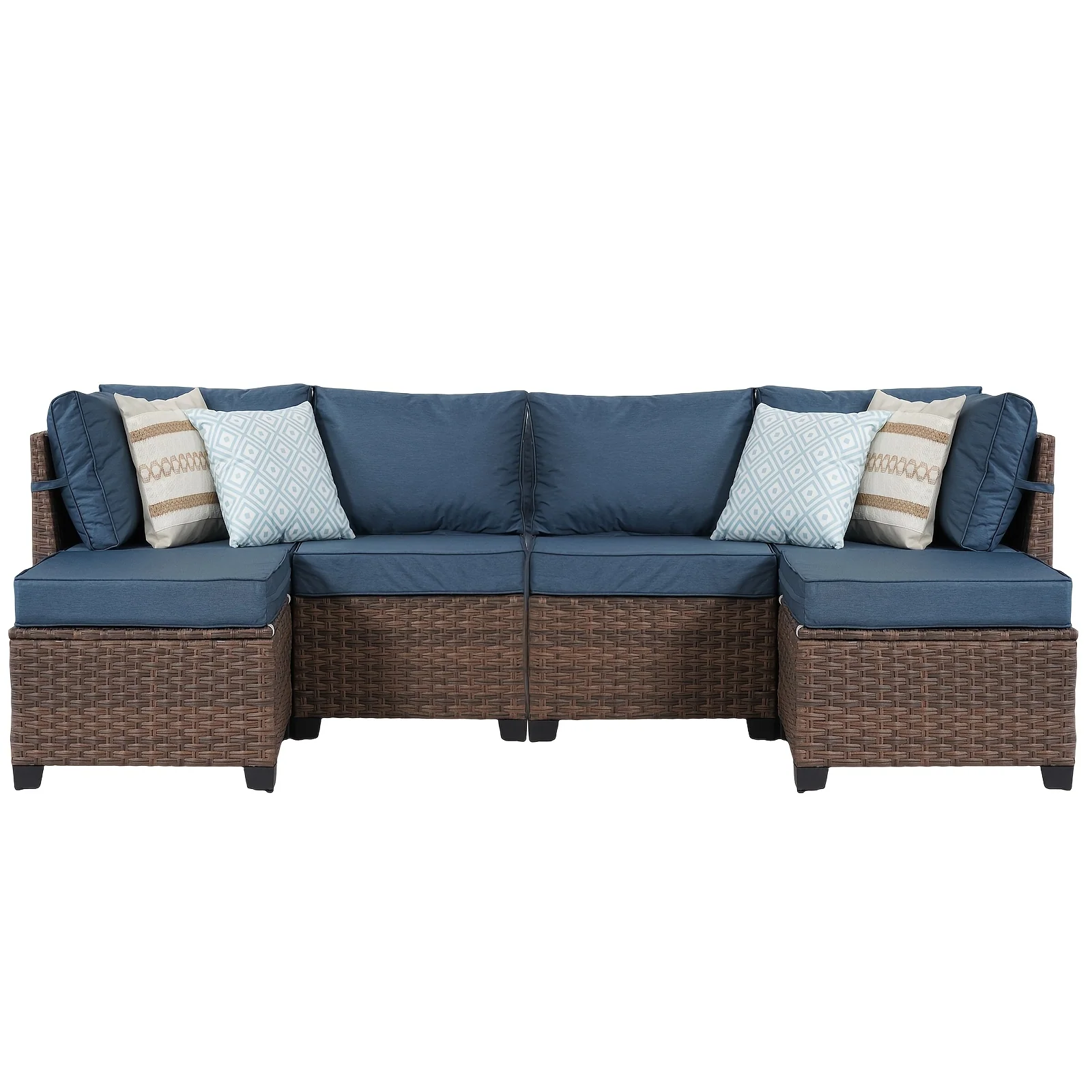 Raised patio furniture set with wicker sectional sofa and coffee table