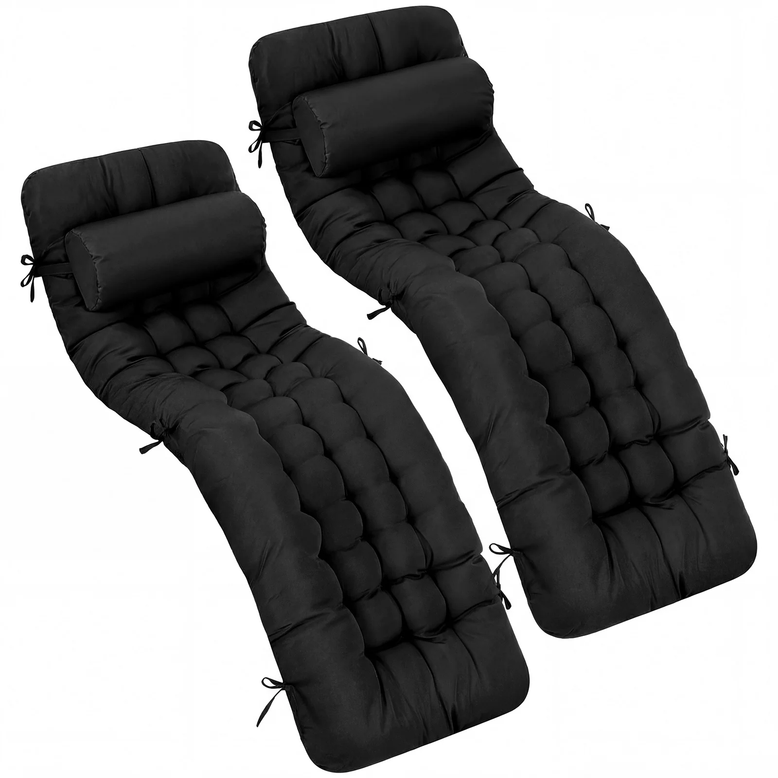 Waterproof outdoor lounge chair cushions with headrest and strap
