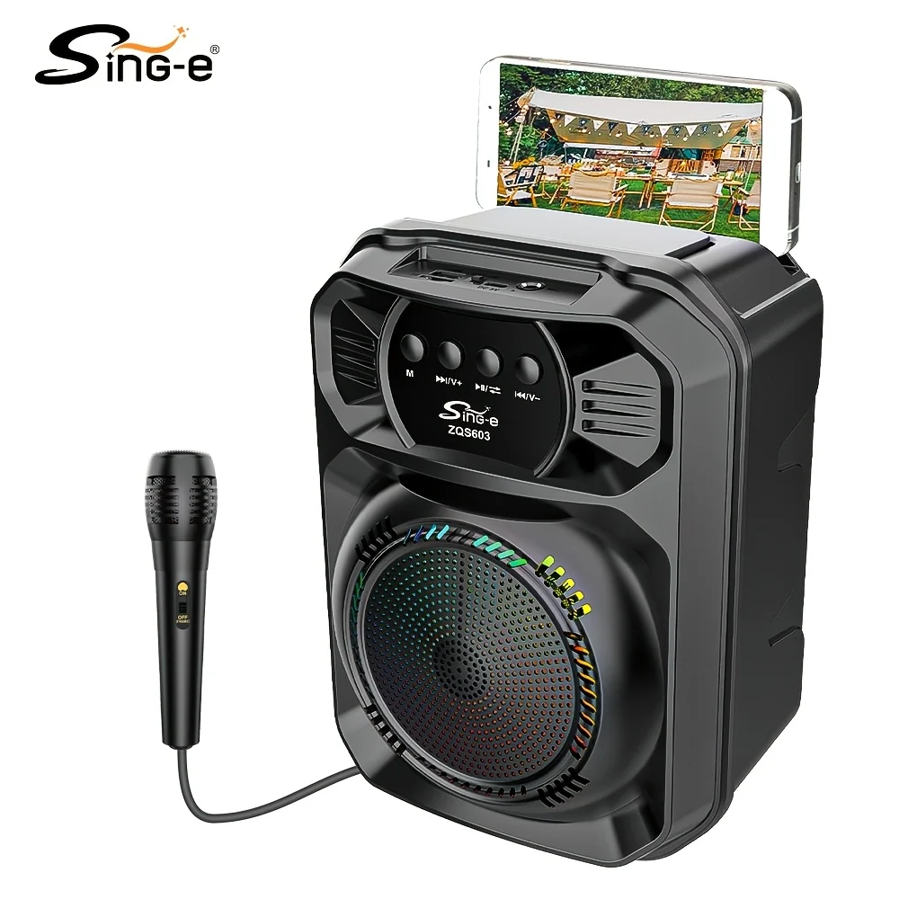 Blue Outdoor Bluetooth Speaker with Karaoke Amplifier and LED Light Strip