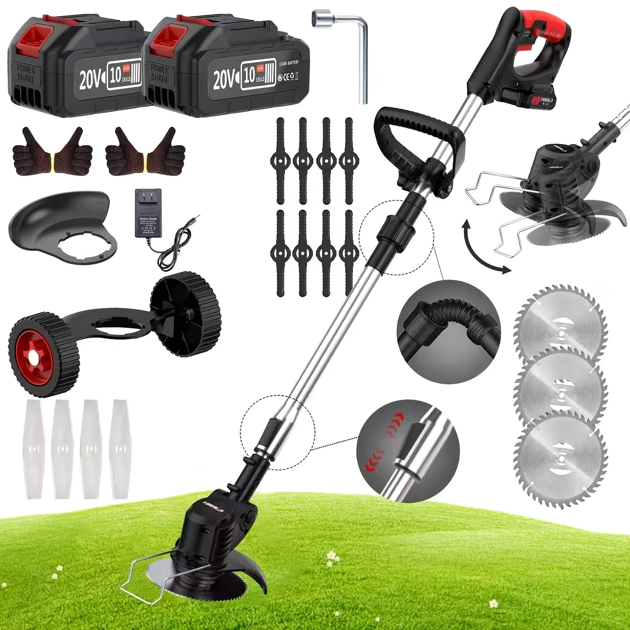 Portable 20V Cordless Handheld Lawn Mower with Lithium Battery and Three Blade Options