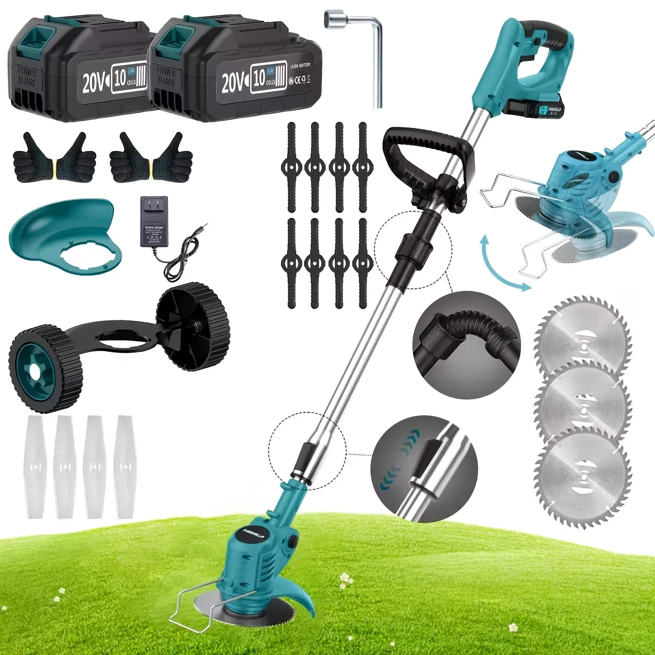 Portable 20V Cordless Handheld Lawn Mower with Lithium Battery and Three Blade Options