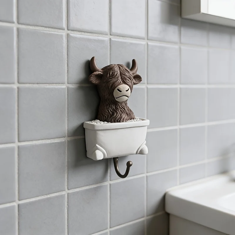 Highland cow wall hook for towels and robes in bathrooms or bedrooms