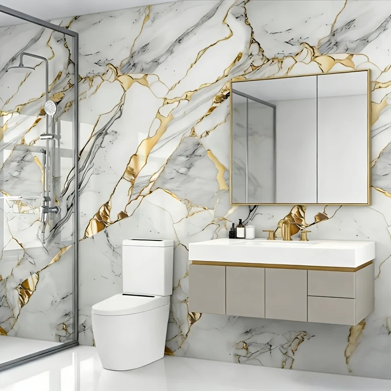 Self-adhesive imitation marble wall stickers for quick room refresh