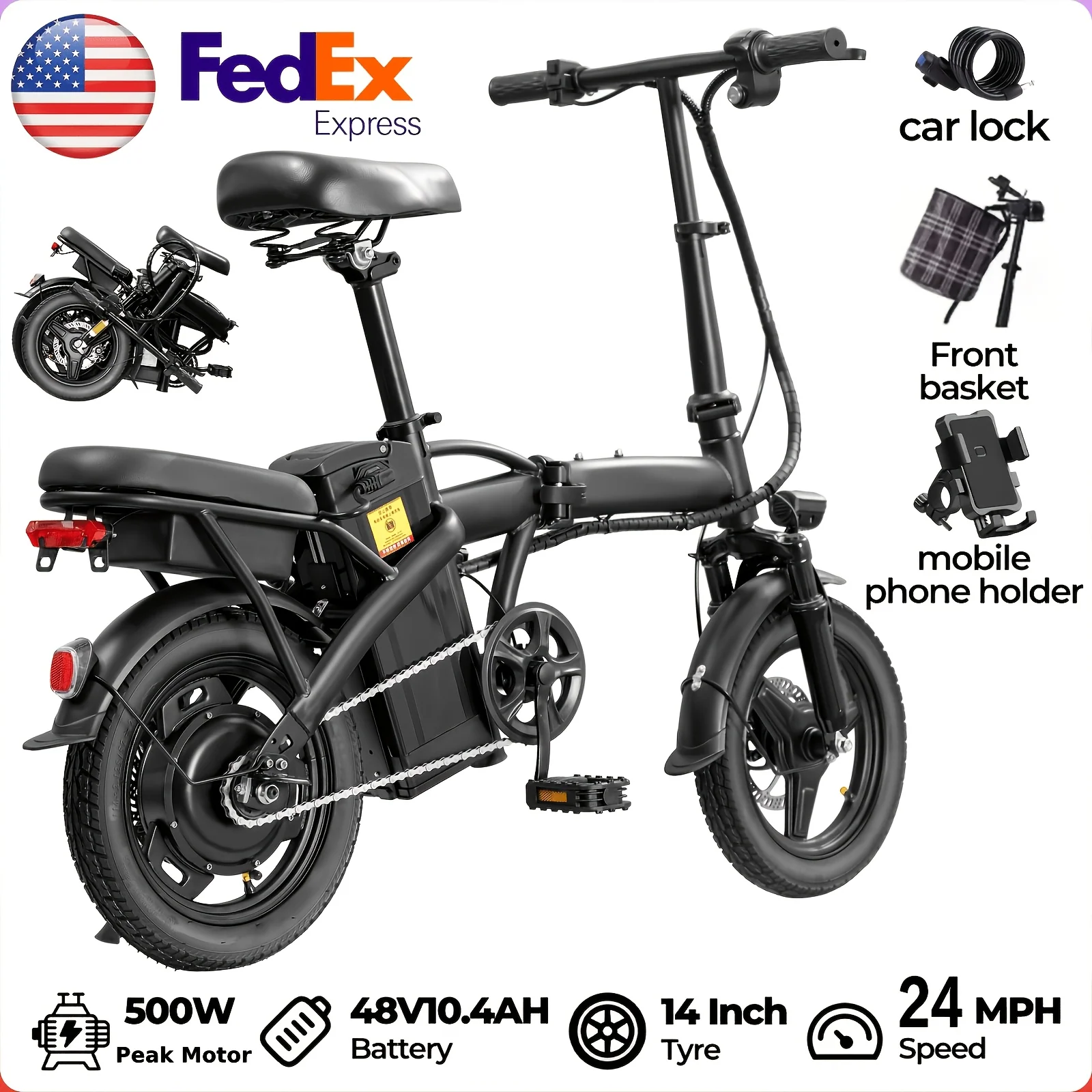 14-inch foldable electric bike with 500W motor
