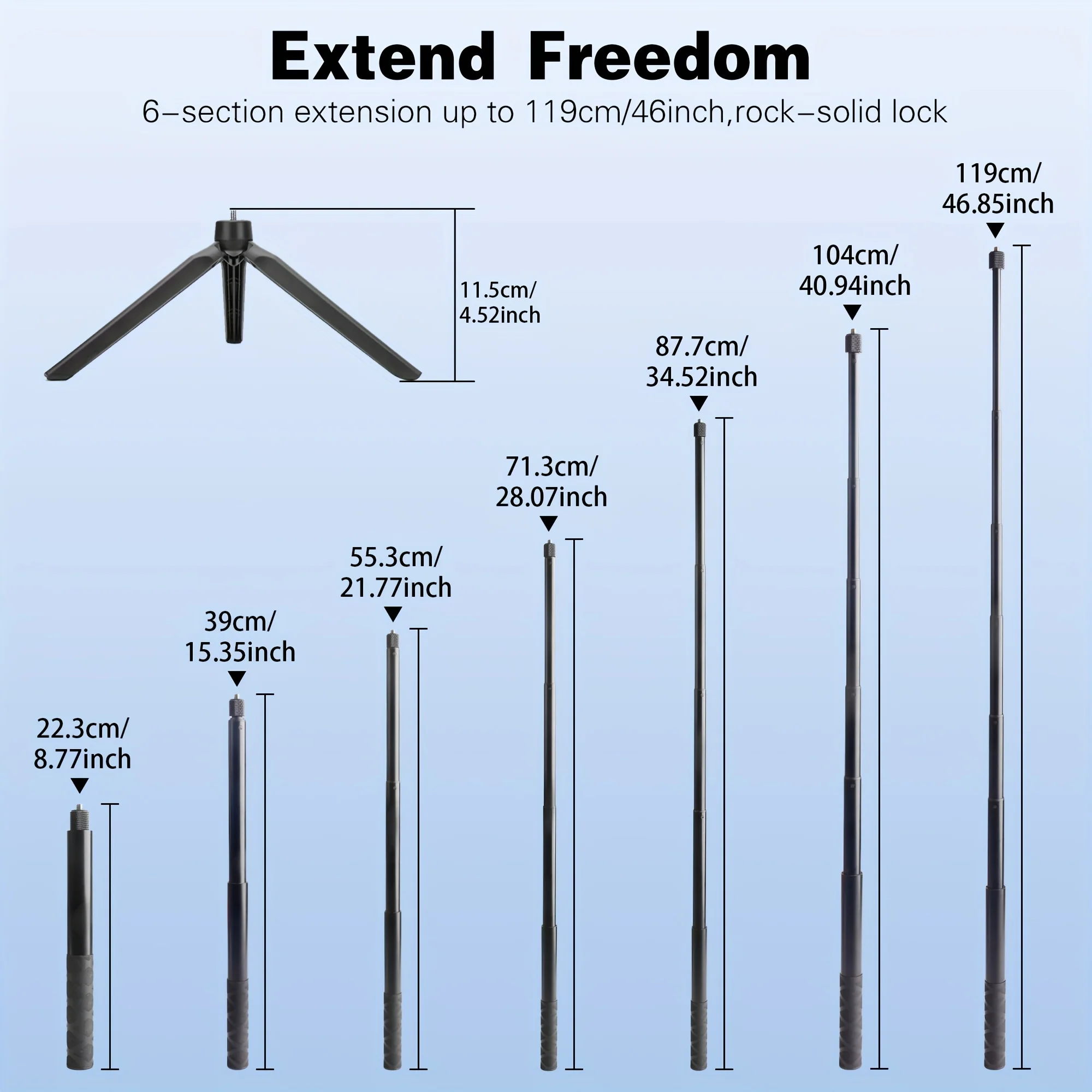 Invisible Selfie Stick Tripod – Anti‑Slip Handle, Multi‑Angle Adapter for Insta360, GoPro and DJI Cameras, Portable Travel Companion